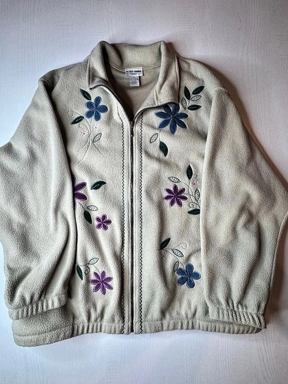VTG Alfred Dunner Embroidered Floral Fleece Jacket 2X Cream Cozy
